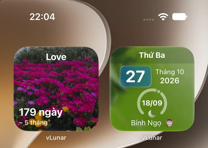 Widget đếm ngày có ảnh và widget ngày âm của vLunar