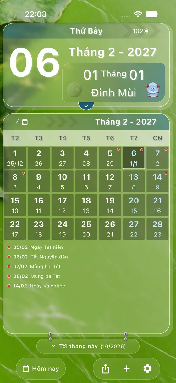 vLunar: lịch tháng với ngày âm và các sự kiện Tết